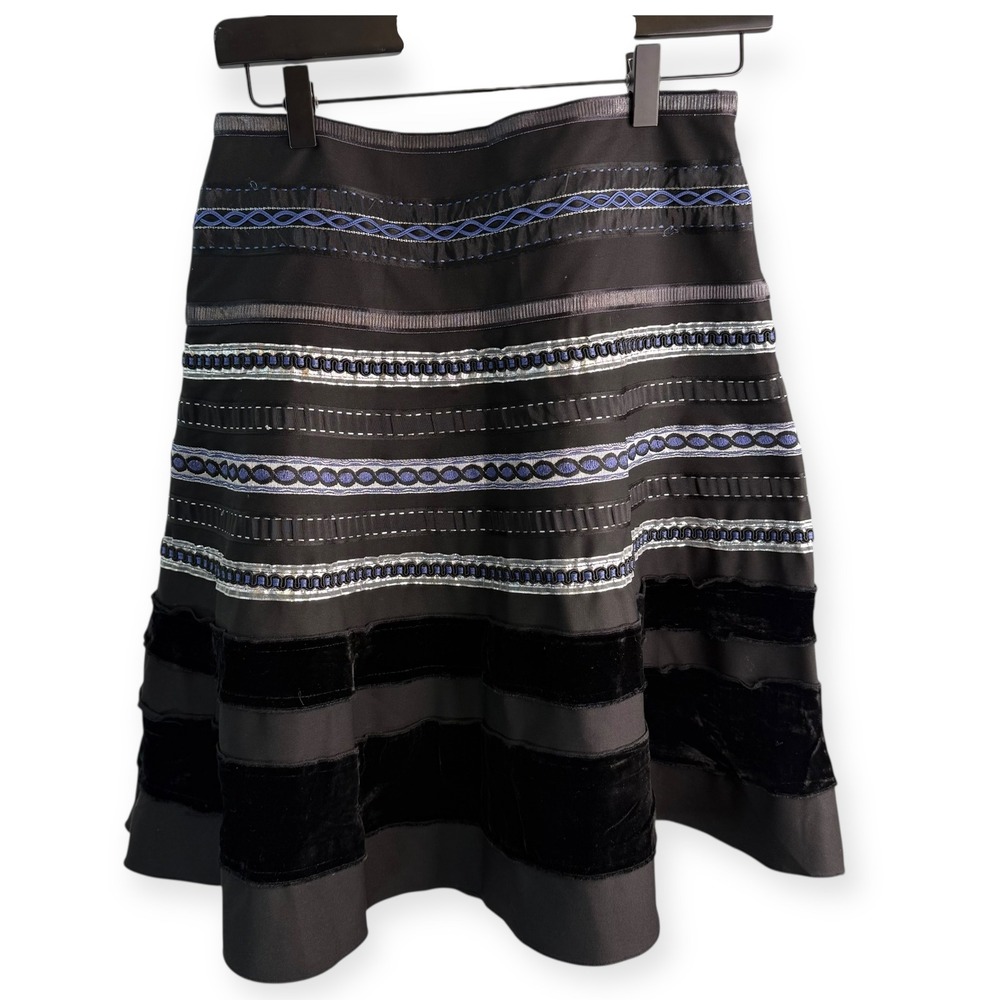 The‎ Limited Black Velvet Metallic Stretch Embroidered Side Zip Mini Skirt 0